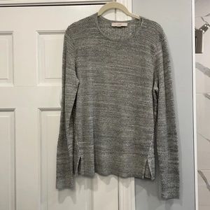 LOFT Gray and White Heathered Knit Sweater